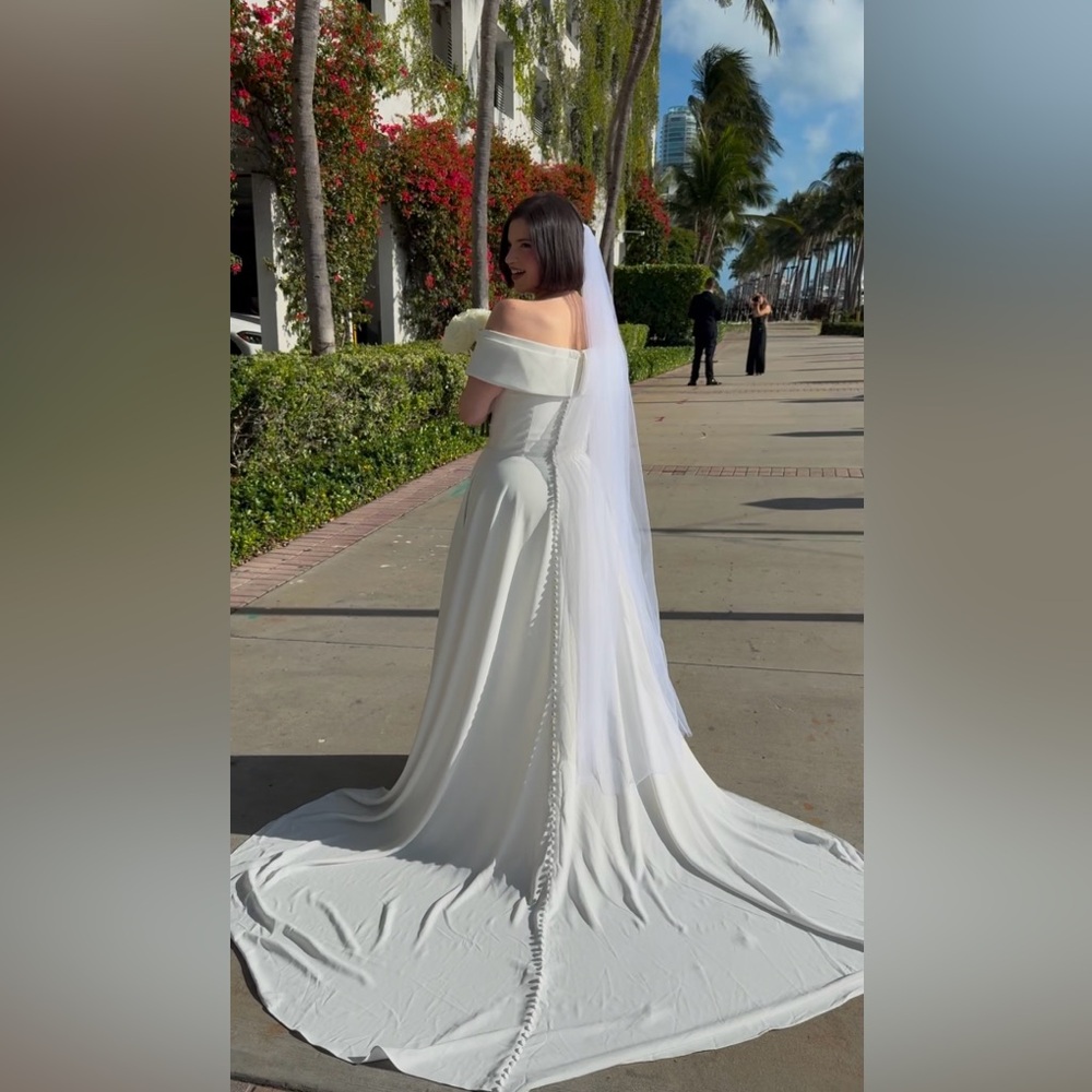Ivory A-Line Gown with Off-Shoulder Cuff